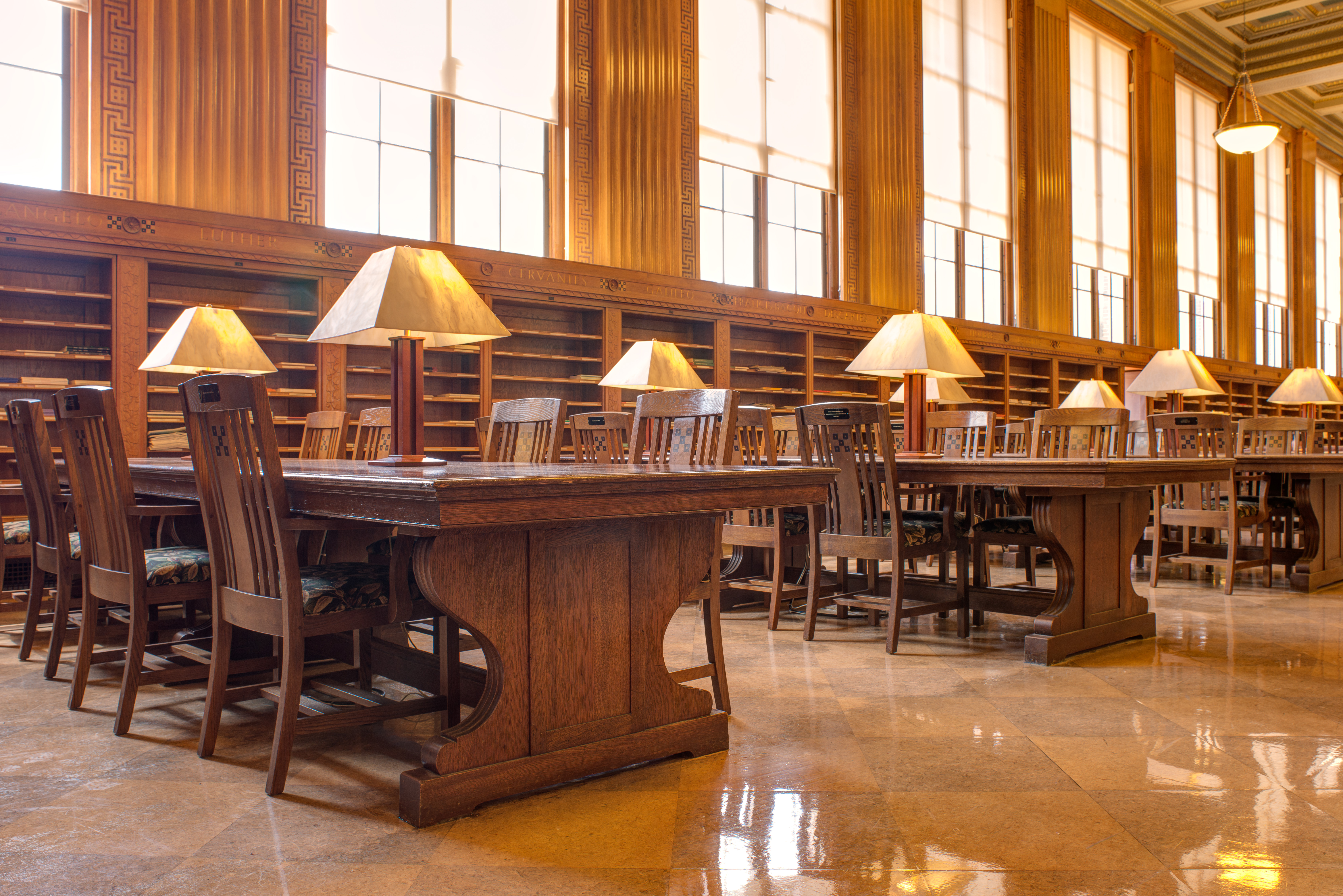 Interior view of the Messinger Periodical Room, Rush Rhees Library 2014