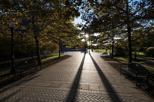 The sun shining through the clocktower