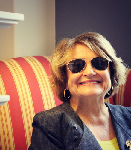 Congresswoman Louise Slaughter wearing a pair of aviator sunglasses