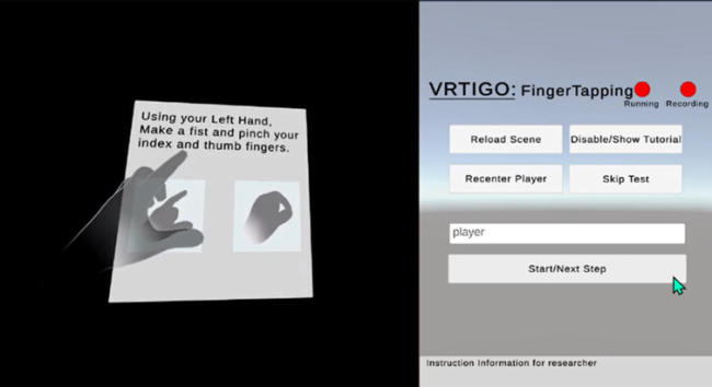 screenshot of the finger tapping test user interface