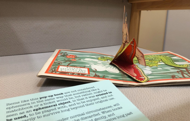 image of Tarzan book and exhibit label in exhibit case