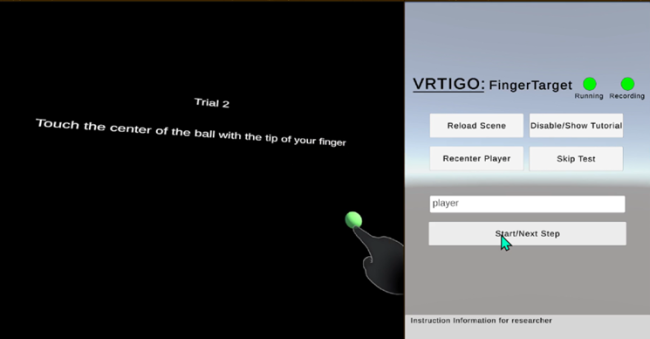 Finger target test user interface