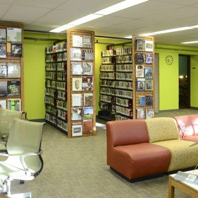 Art & Music Library view of stacks and entrance