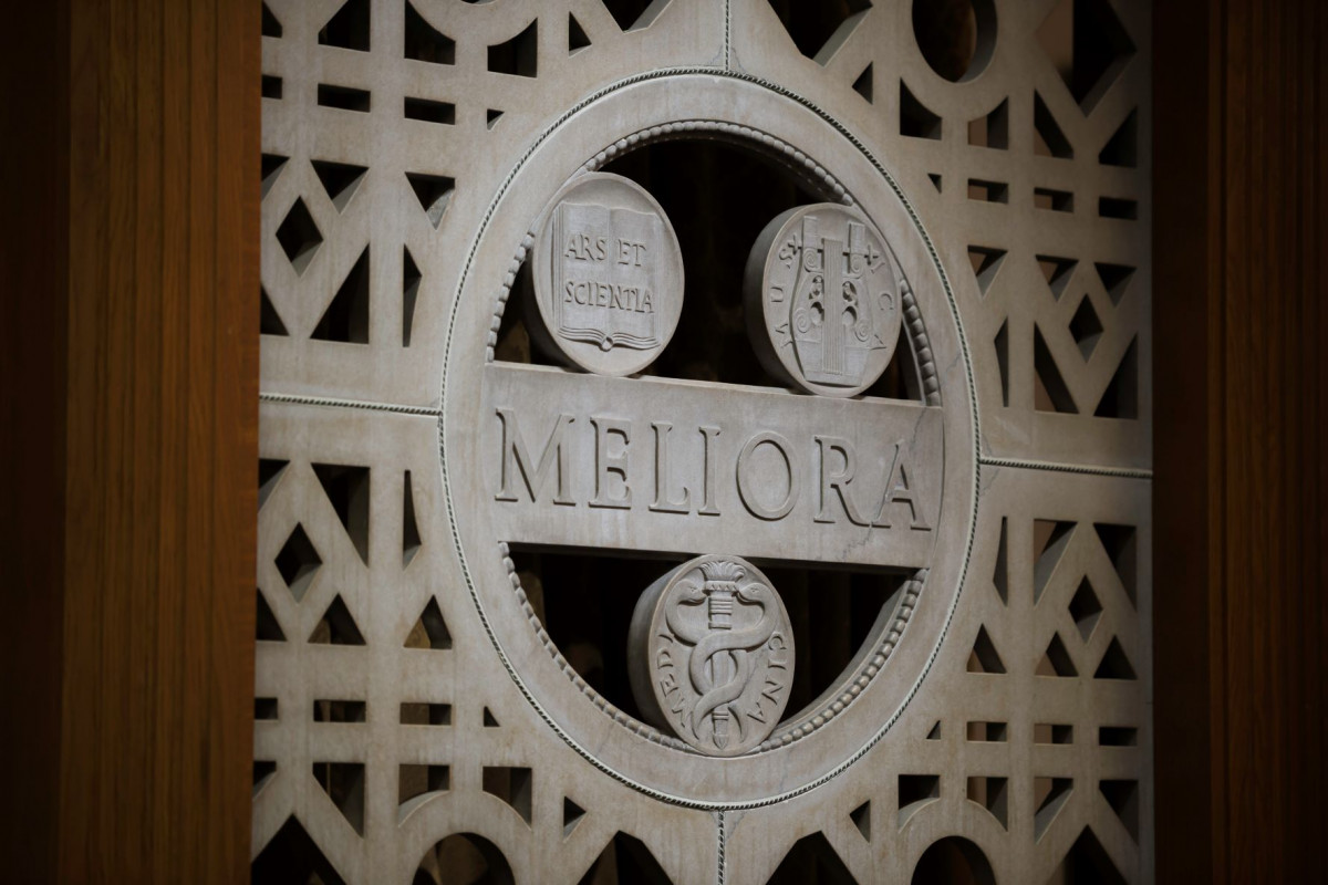 UR seal located on a panel in the Hawkins-Carlson room