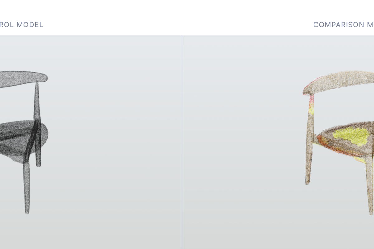 Screenshot of comparison tool showing two chair models with analysis features