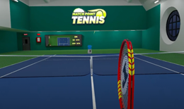 Tennis racket ready for play in the match point VR game.